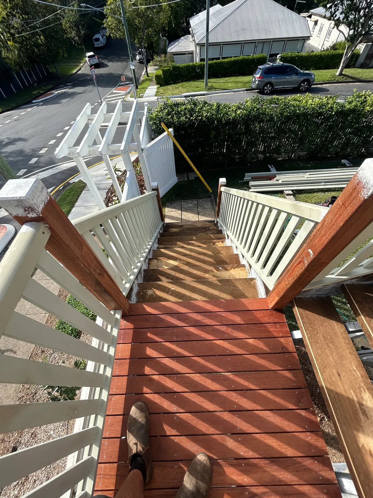 Straight down the stairs